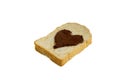 Slice bread with heart shape of chocolate hazelnut spread side view Royalty Free Stock Photo