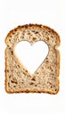 Slice of bread with a heart-shaped cutout, isolated on white background Royalty Free Stock Photo