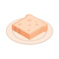 Slice bread in plate breakfast icon white background