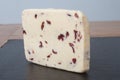A slice of British Wensleydale and Cranberry cheese