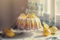 A slice of bunt cake with fresh lemons and creamy icing, perfect for a dessert or snack Royalty Free Stock Photo