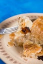 Slice of burek on the fork with blurred background