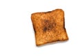 Slice of burned toasted bread, isolated burned toasted bread on white background, close-up image Royalty Free Stock Photo