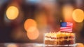 slice of cake with american flag with bokeh background, neural network generated image Royalty Free Stock Photo