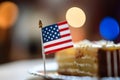 slice of cake with american flag with bokeh background, neural network generated image Royalty Free Stock Photo