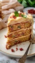 A slice of cake with bacon and basil on a plate Royalty Free Stock Photo