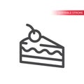 Slice of cake with cherry line vector icon