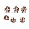 Slice cake cinnamon roll cartoon character bring information board