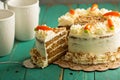 Slice of carrot cake with cream cheese frosting Royalty Free Stock Photo