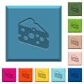 Slice of cheese engraved icons on edged square buttons