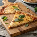 Delicious Classic Cheese Pizza Slice on Wooden Board Royalty Free Stock Photo