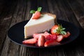 Slice of cheesecake with fresh strawberries Royalty Free Stock Photo