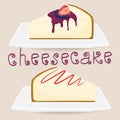 Slice cheesecake lies on white plate Royalty Free Stock Photo