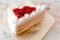 Slice cheesecake with strawberry jam