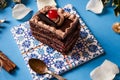 Slice of cherry cake with chocolate Royalty Free Stock Photo
