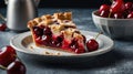 Slice of Homemade Cherry Pie with Lattice Crust, Perfect Dessert for the Holidays Royalty Free Stock Photo