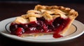 A slice of cherry pie on a plate, Generative AI