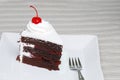 Slice of chocolate black forest cake with a cherry Royalty Free Stock Photo