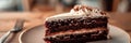 slice of chocolate cake, highlighting the decadent layers of moist cake and creamy frosting in exquisite detail Royalty Free Stock Photo