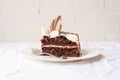 Slice of chocolate cake on white plate Royalty Free Stock Photo
