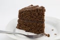 Slice of chocolate cake on white plate isolated Royalty Free Stock Photo
