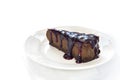 Slice of chocolate cheesecake on white plate Royalty Free Stock Photo