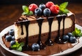 Slice chocolate cheesecake. Generative AI