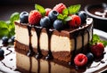 Slice chocolate cheesecake. Generative AI