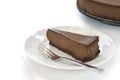 Slice of chocolate cheesecake on white plate Royalty Free Stock Photo