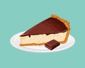 Slice of chocolate cheesecake on white plate. Vector illustration of sweet dessert Royalty Free Stock Photo