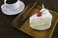 Slice of chocolate layer cake with berries and chocolate sauce Royalty Free Stock Photo