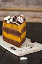 Slice of chocolate and toffee layer cake Royalty Free Stock Photo