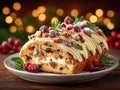 a slice of Christmas stollen traditional German fruit bread Royalty Free Stock Photo