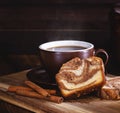 Slice of Cinnamon Swirl Bread and Cup of Coffee Royalty Free Stock Photo