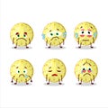 Slice circle of pineapple cartoon character with sad expression Royalty Free Stock Photo