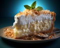 a slice of coconut cream pie on a plate