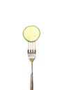 Slice of cucumber pinned on a fork Royalty Free Stock Photo