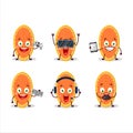 Slice of curuba fruit cartoon character are playing games with various cute emoticons Royalty Free Stock Photo