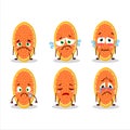 Slice of curuba fruit cartoon character with sad expression Royalty Free Stock Photo