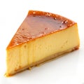 Slice of custard flan isolated on white background Royalty Free Stock Photo