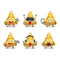 Slice of custard tart cartoon character are playing games with various cute emoticons