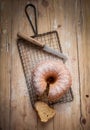 Slice cut from a freshly baked ring cake Royalty Free Stock Photo