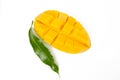 Slice cut of Mango fruit and leaf isolated Royalty Free Stock Photo