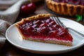 Slice of delicious fresh cherry pie on table, closeup, homemade Royalty Free Stock Photo