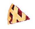 Slice of delicious fresh cherry pie isolated, top view Royalty Free Stock Photo