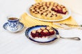 slice of delicious homemade sour cherry pie on plate. Royalty Free Stock Photo