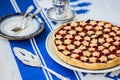 slice of delicious homemade sour cherry pie on plate. Royalty Free Stock Photo