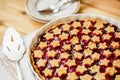 Slice of delicious homemade sour cherry pie on plate. Royalty Free Stock Photo