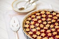 Slice of delicious homemade sour cherry pie on plate. Royalty Free Stock Photo