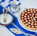 slice of delicious homemade sour cherry pie on plate. Royalty Free Stock Photo